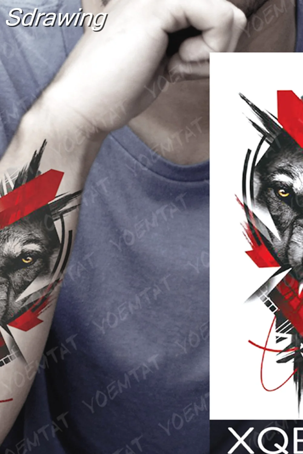 Sdrawing Temporary Tattoo Sticker Wolf Skull Fox Feather Tattoos Tiger Lion Body Art Arm Fake Sleeve Tatoo Women Men