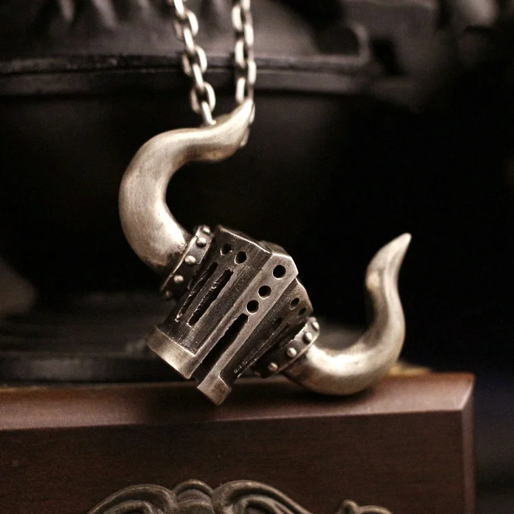 Coutureaura Retro Crusader Horned Heavy Helmet Necklace