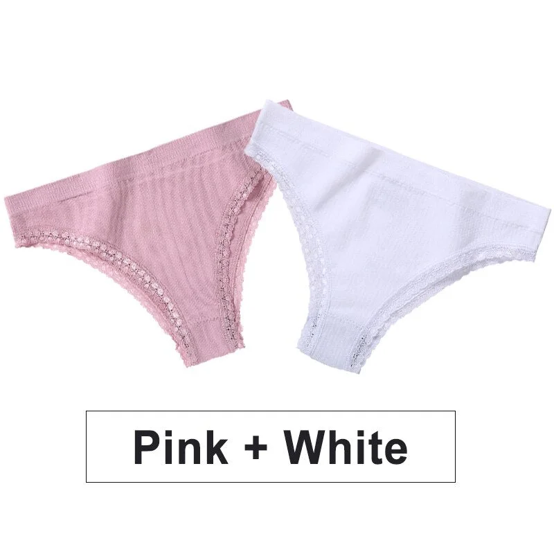2PCS/Set Women Panties Sexy Lingerie Lace Underwear Female Underpants Solid Color Bikini Panties Seamless Briefs for Woman Girls
