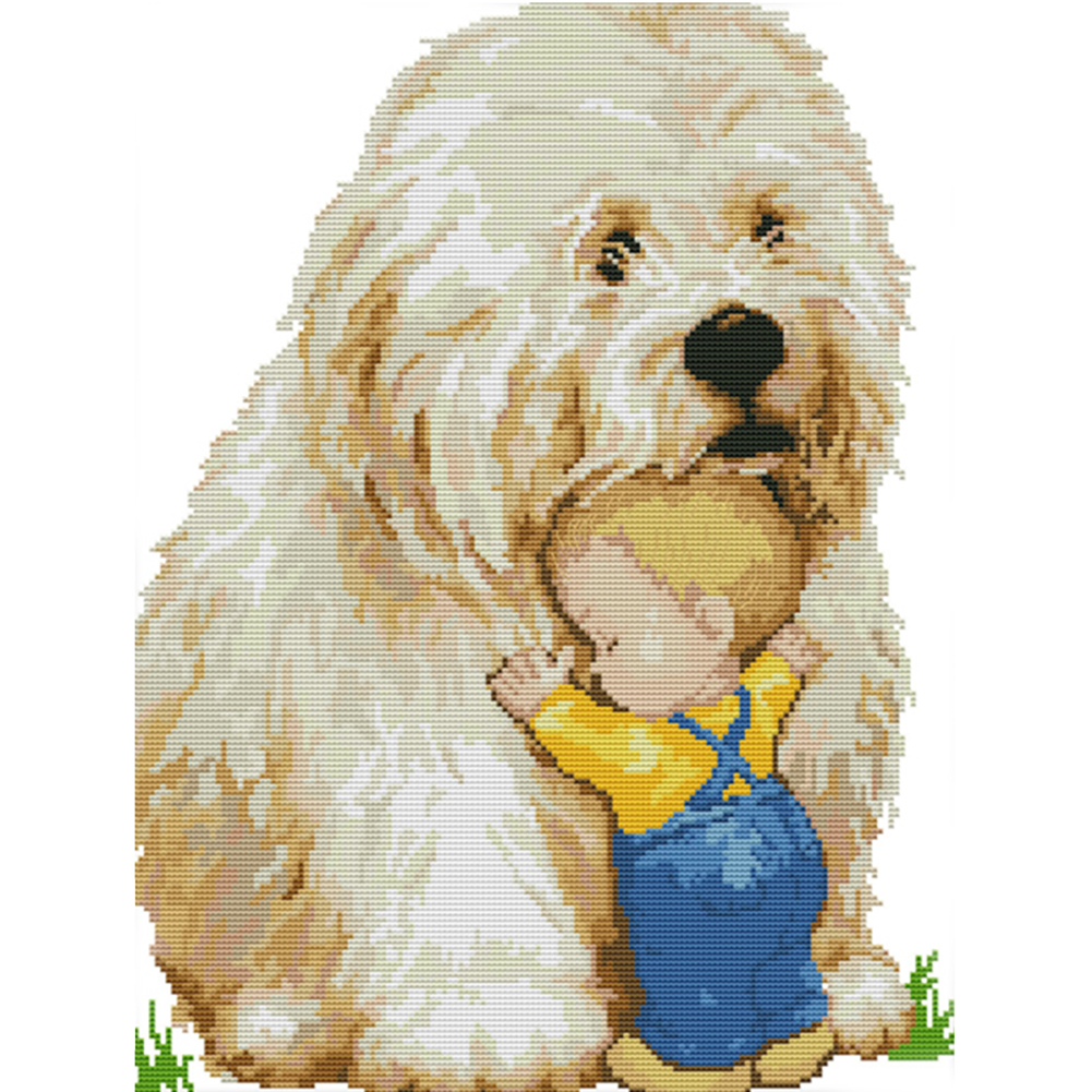 

Dog Puppy + Human - 14CT Stamped Cross Stitch - 36*45CM, 501 Original
