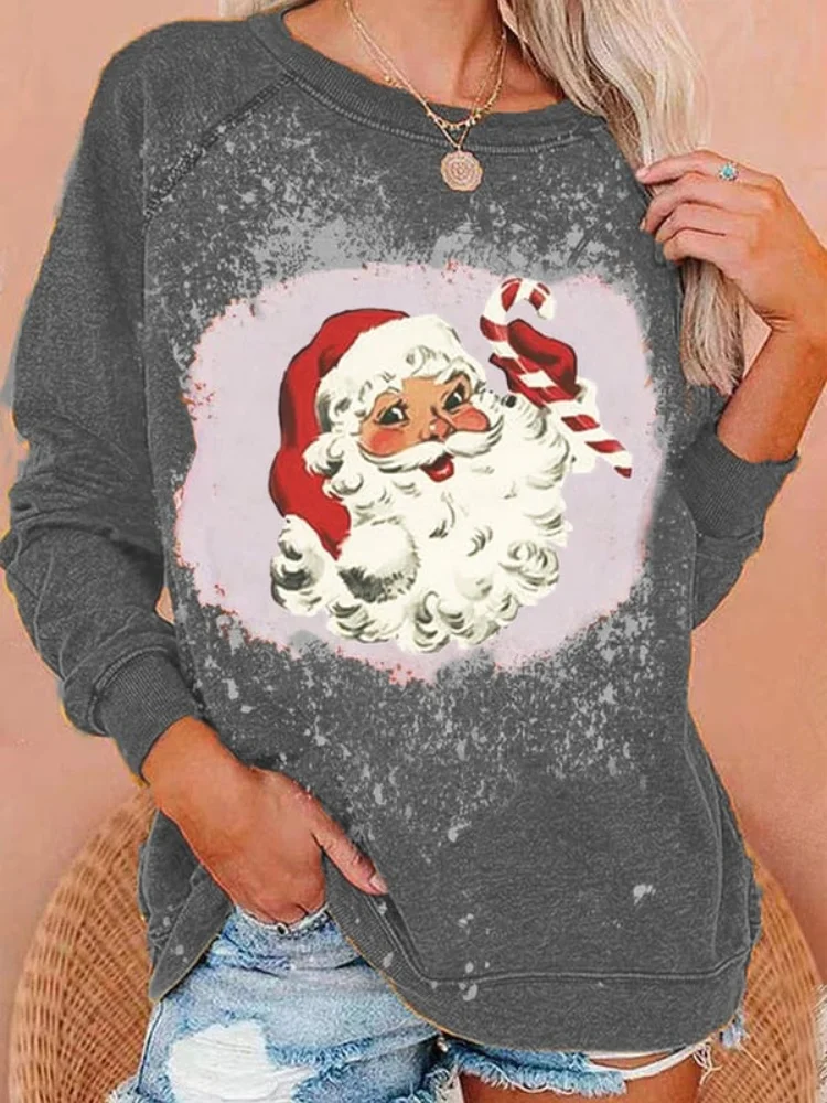 Cute Santa Print Tie Dye Casual Sweatshirt
