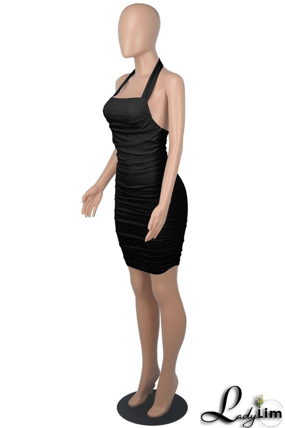 White Fashion Sexy Solid Backless Fold Halter Sleeveless Dress
