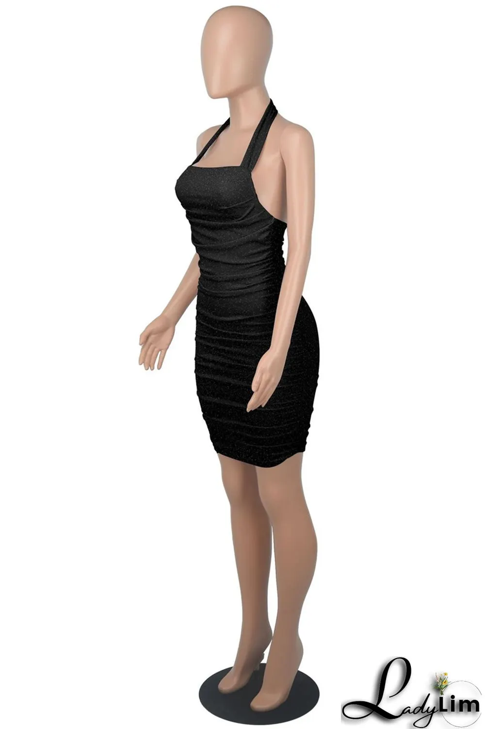 White Fashion Sexy Solid Backless Fold Halter Sleeveless Dress