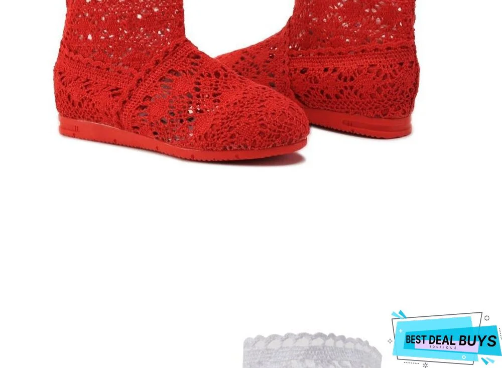 Women Cut-Outs Fashion Shoes Knitted short lace Boot ankle botas Boots