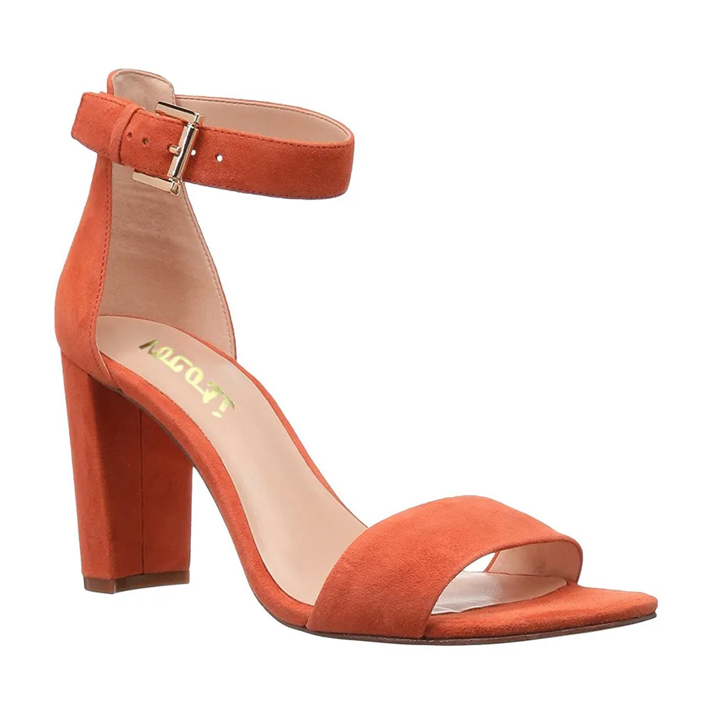 90mm Women's Ankle Strap Pumps Heel Sandals Orange Suede-vocosishoes