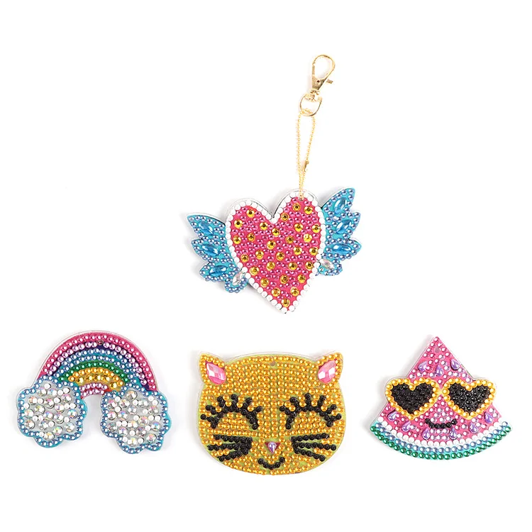 4pcs Rainbow Cat Key Chain 5D Special Shaped Diamond Painting Cross Stitch gbfke