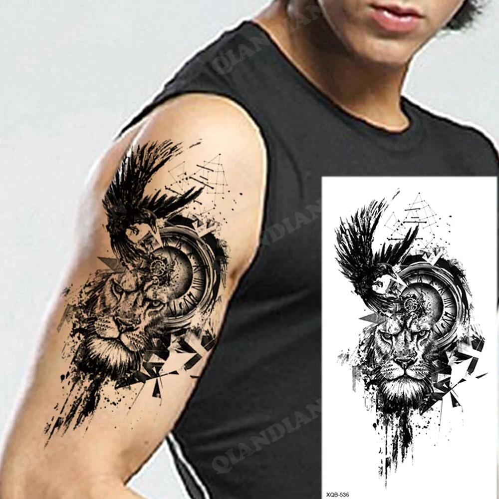 Sdrawing New Waterproof Temporary Tattoo Sticker Forest Lion King Tiger Skull Flash Man Wolf Dragon Body Art Arm Fake Tattoos Women