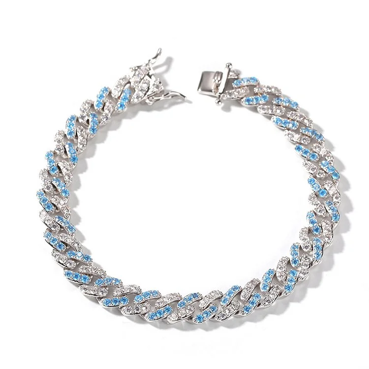 8MM Bracelet Iced Out Blue/Rose Cuban Link-VESSFUL