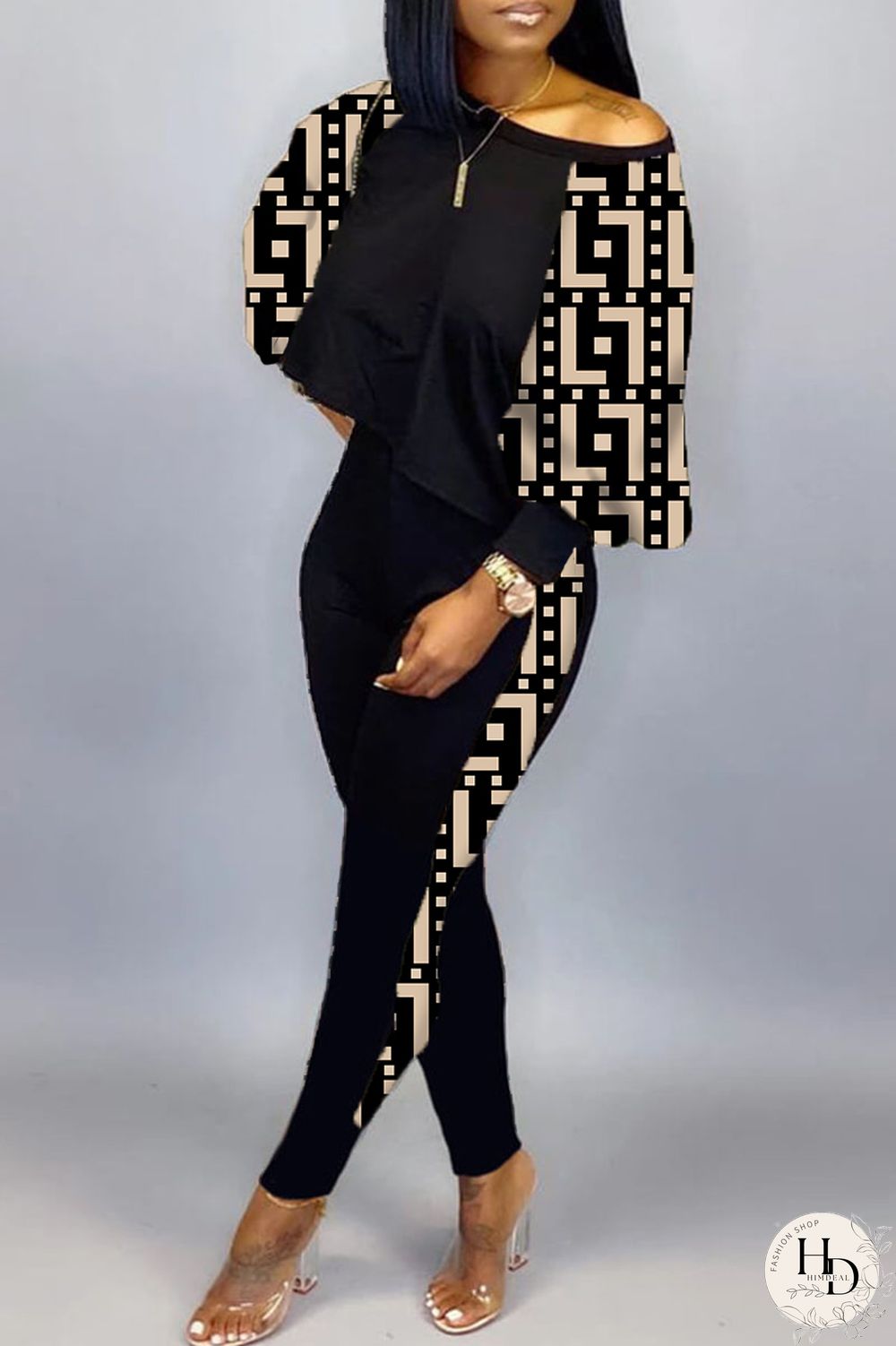 Burgundy Sexy Casual Print Patchwork Contrast O Neck Long Sleeve Two Pieces