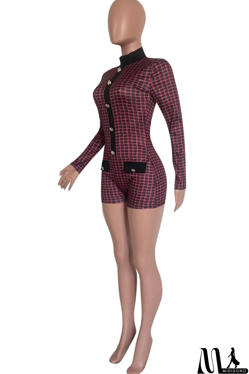 MidiSono - White Fashion Casual Print Patchwork Turtleneck Long Sleeve Skinny Romper