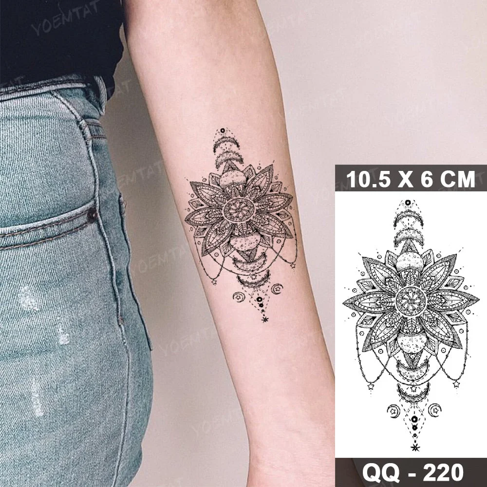 Waterproof Temporary Tattoo Stickers Clock Compass Flower Arrow Henna Flash Tatoo Women Men Indian Hand-painted Small Fake Tatto