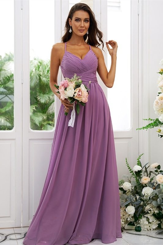 Luluslly Halter Sleeveless Chiffon Bridesmaid Dress Long