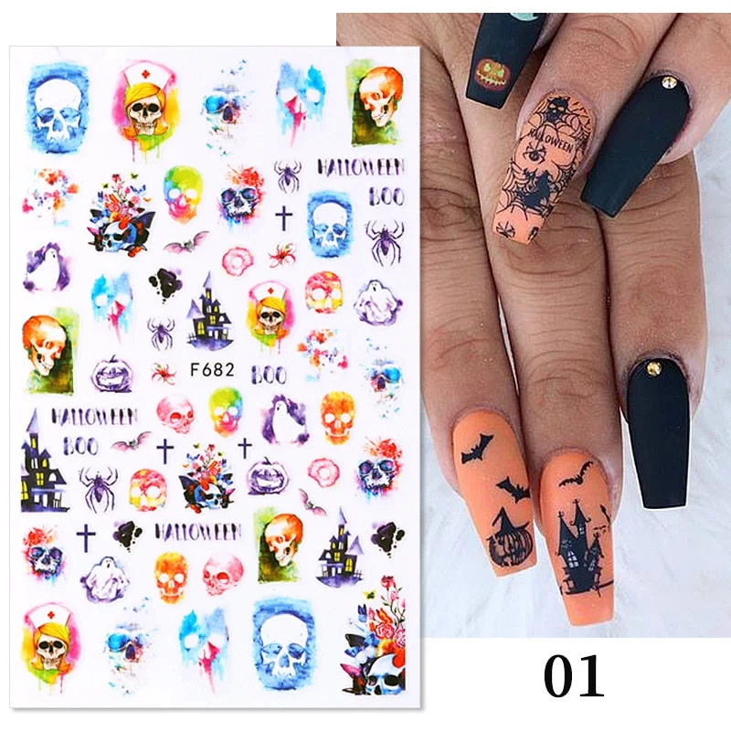 1Pc 3D Halloween Nail Stickers Anime Joker Spider Snake Sliders Nail Art Decals Adhesive Christmas Snowflake Decoration Tips