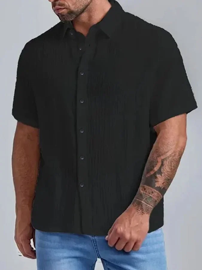 Men's Seersucker Wrinkle-Free Solid Color Casual Basic Short Sleeve Shirt