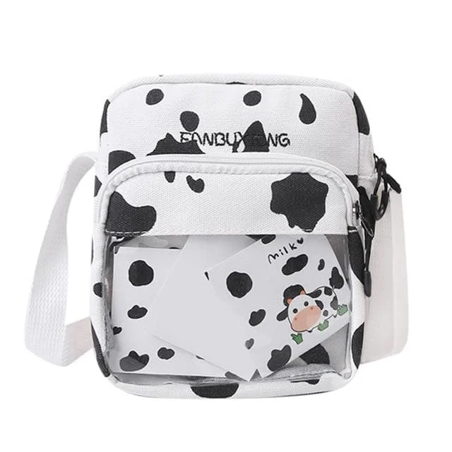 Multi-functional Cow Milk Pattern Canvas Crossbody Bag SP15801