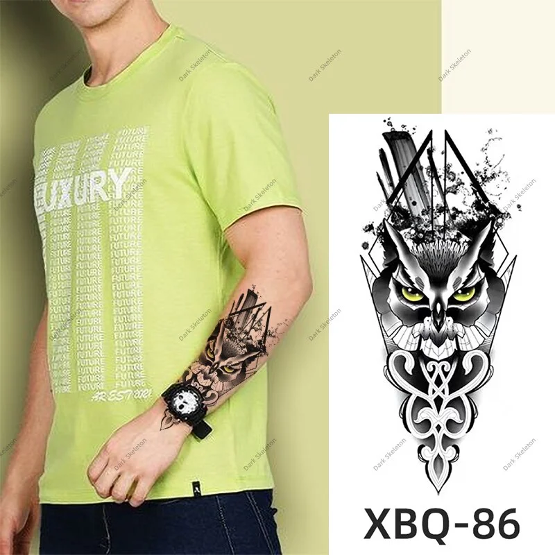 Sdrawing Black Forest Tattoo Sticker For Men Women Children Tiger Wolf Death Temporary Tattoo Fake Henna Skeleton King Animal Tatoo