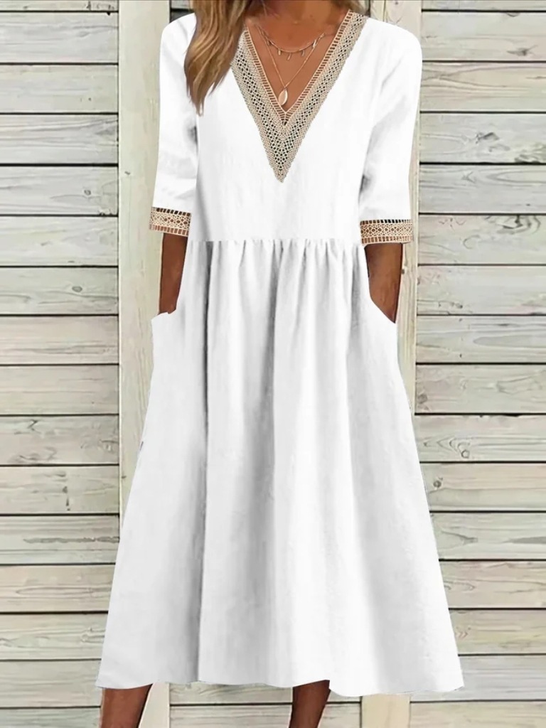 Lace Collar Half Sleeve Mid-Length Beach  Tunic Dress