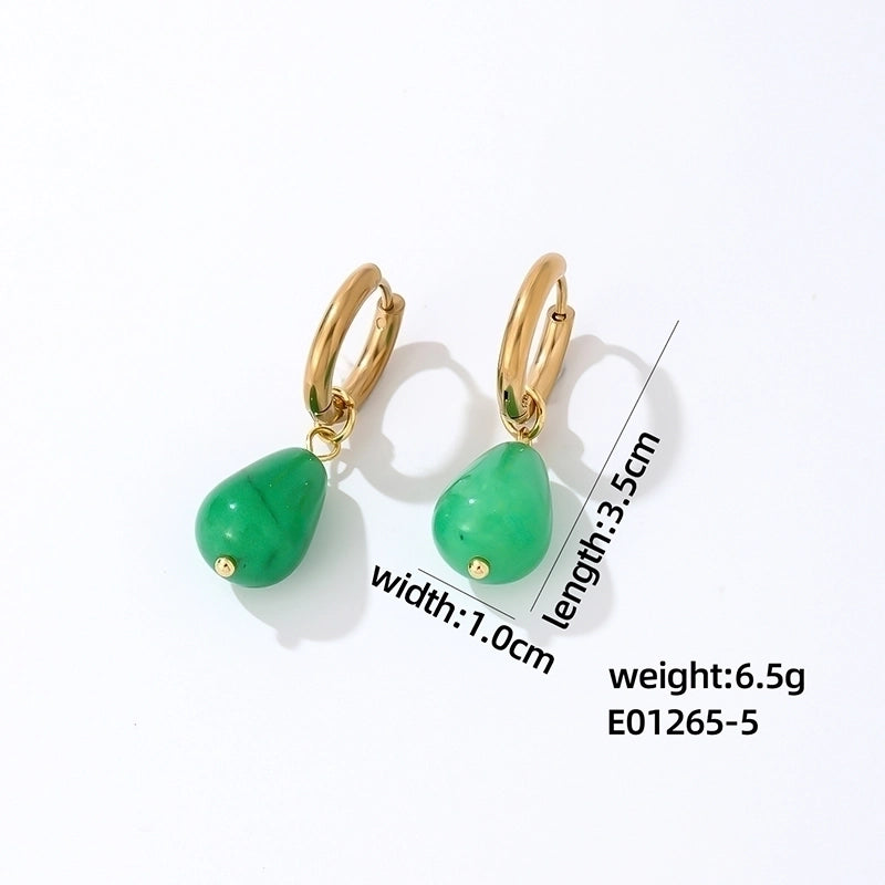 1 Pair Casual Minimalist Water Droplets Plating 304 Stainless Steel Natural Stone K Gold Plated Drop Earrings