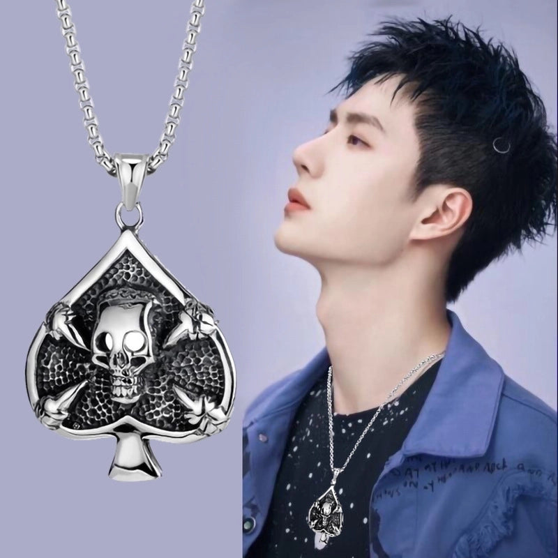 Retro Skull Titanium Steel Stoving Varnish Halloween Unisex Pendant Necklace