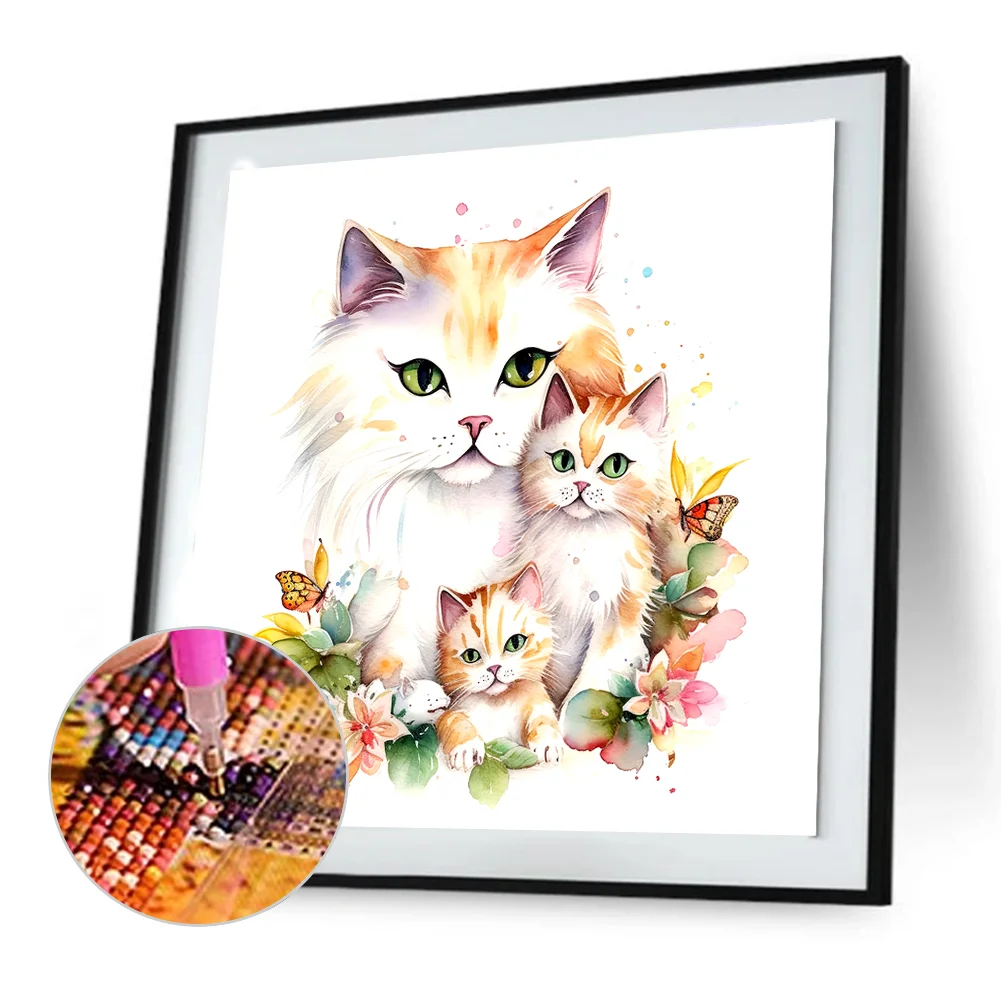 Full Round Diamond Painting 30*30cm - Cat Family