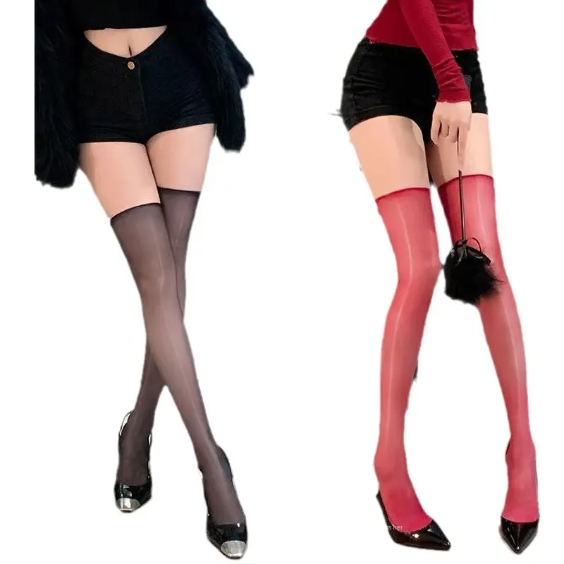 Churchf Infinity Horse Oil Stockings Leg Thin Woman Ultra-Thin Stockings Flirt Black Silk Oil Bright Thighs Over Knee Socks A79