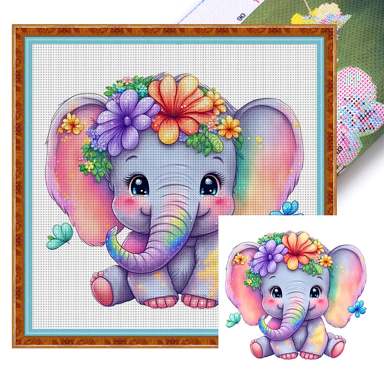 【Huacan Brand】Elephant 18CT Stamped Cross Stitch 20*20CM