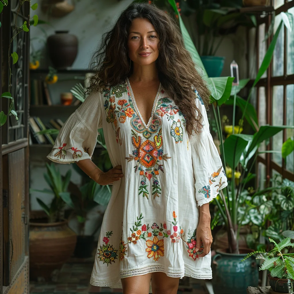 Women's Retro Ethnic Style Large Silhouette Comfortable And Breathable Dress