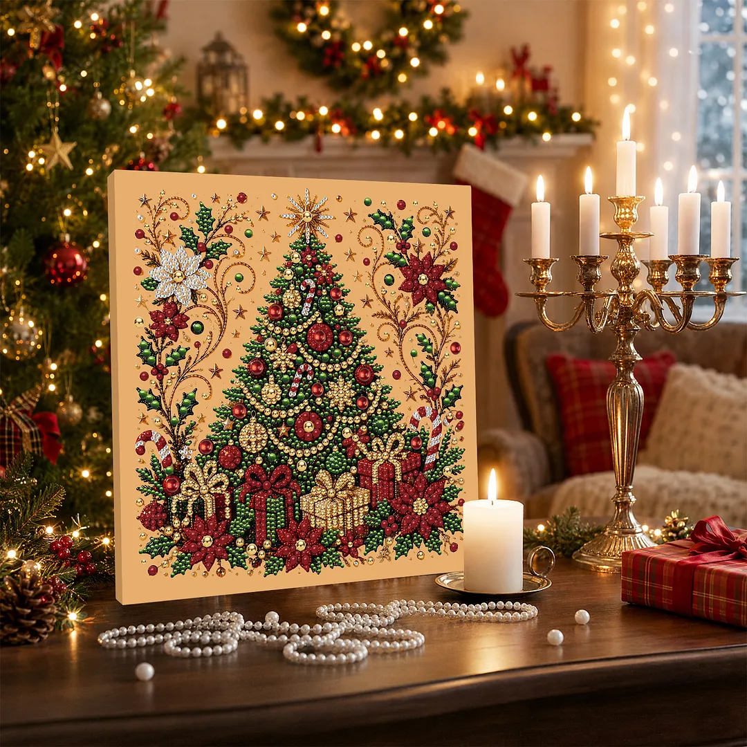 DIY Diamond Painting Kit with Frame 30x30cm Christmas Tree 3D Art Craft