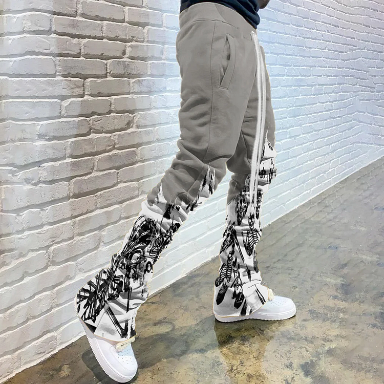Men's Casual Print Drawstring Flared Trousers