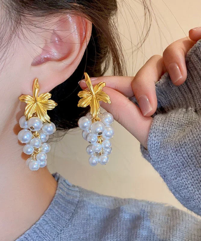 Fashion White Overgild Pearl Tassel Drop Earrings