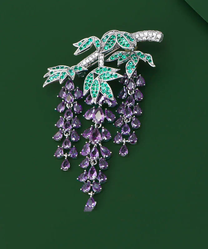 Elegant Purple Copper Zircon Wisteria Tassel Brooches