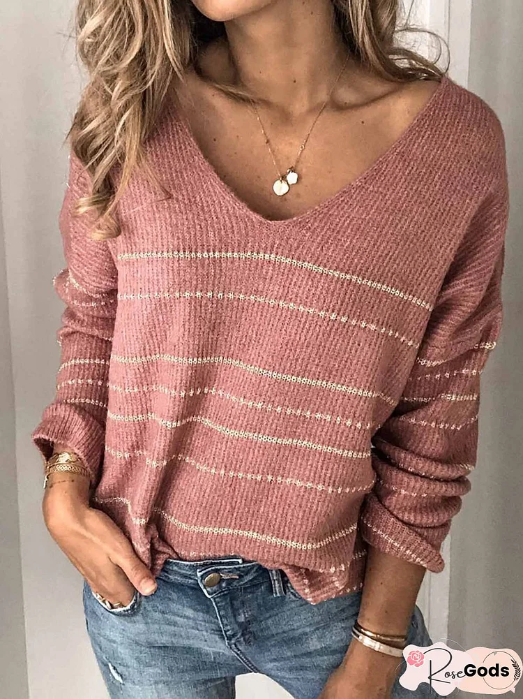 Striped Knitted Long Sleeve Sweater