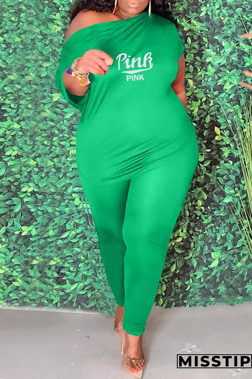 Blue Fashion Casual Letter Print Basic O Neck Plus Size Two Pieces