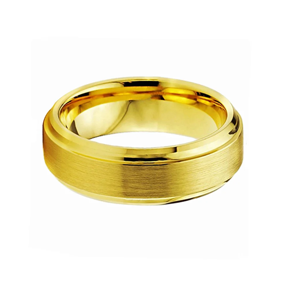 6MM Gold Brushed Beveled Edge Tungsten Carbide Ring Mens Wedding Band