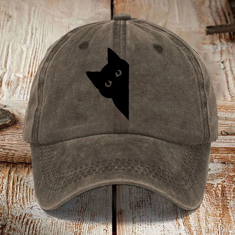 Japanese Art Black Cat Print Washed Sun Hat