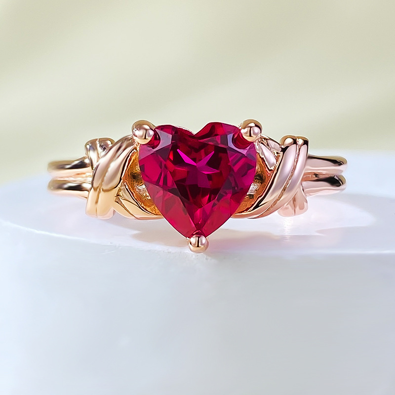 MIKAMU Jewelry S925 Silver High Carbon Diamond Ring with 7*7 Heart-Shaped Red Jasper - Simple Engagement Ring, Perfect Gift for Women