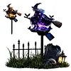 Solar Powered Halloween Witch Broom Stake Resin Light for Outdoor Decor