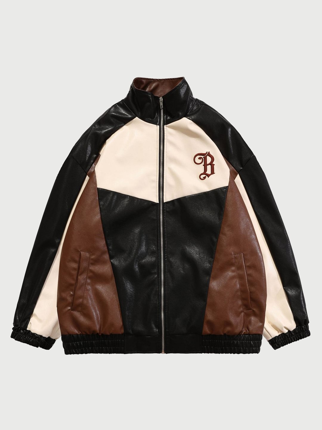Vintage Patchwork PU Leather Jacket -1020