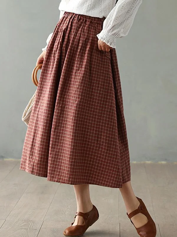 Vintage Loose Plaid A-Line Skirt