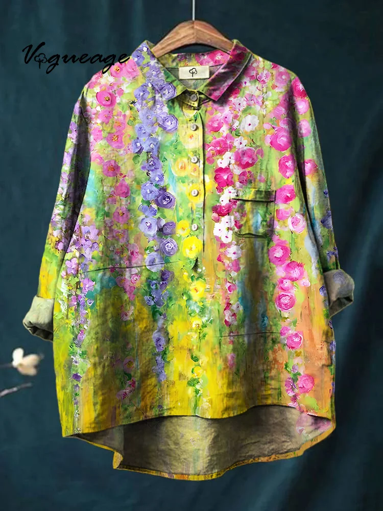 Bright Beautiful And Elegant Flowers Printed Cotton And Linen Shirt