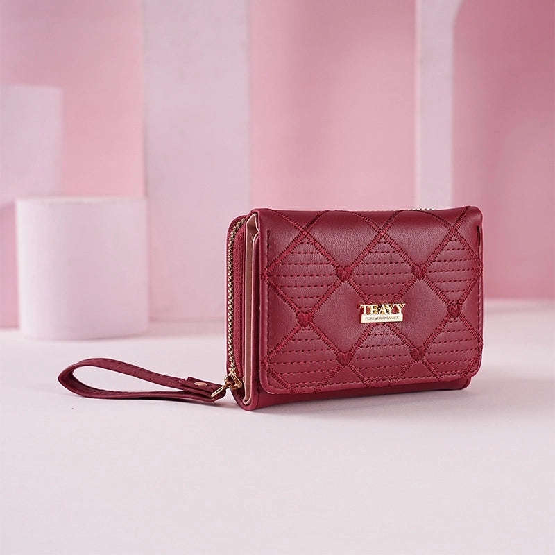 Women’s Heart Shape Solid Color Pu Leather Zipper Buckle Wallets