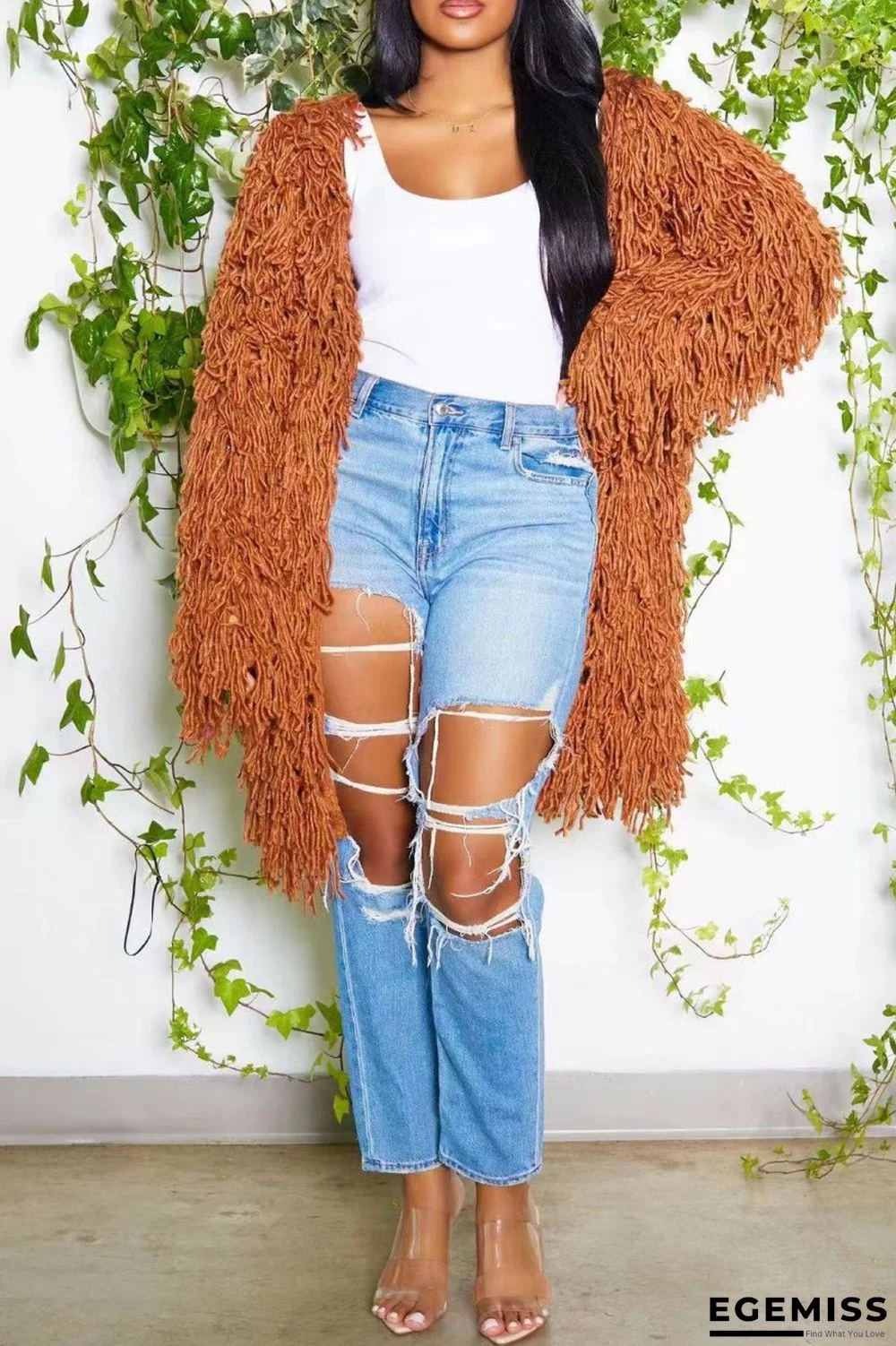 Coffee Casual Solid Patchwork Cardigan Outerwear | EGEMISS