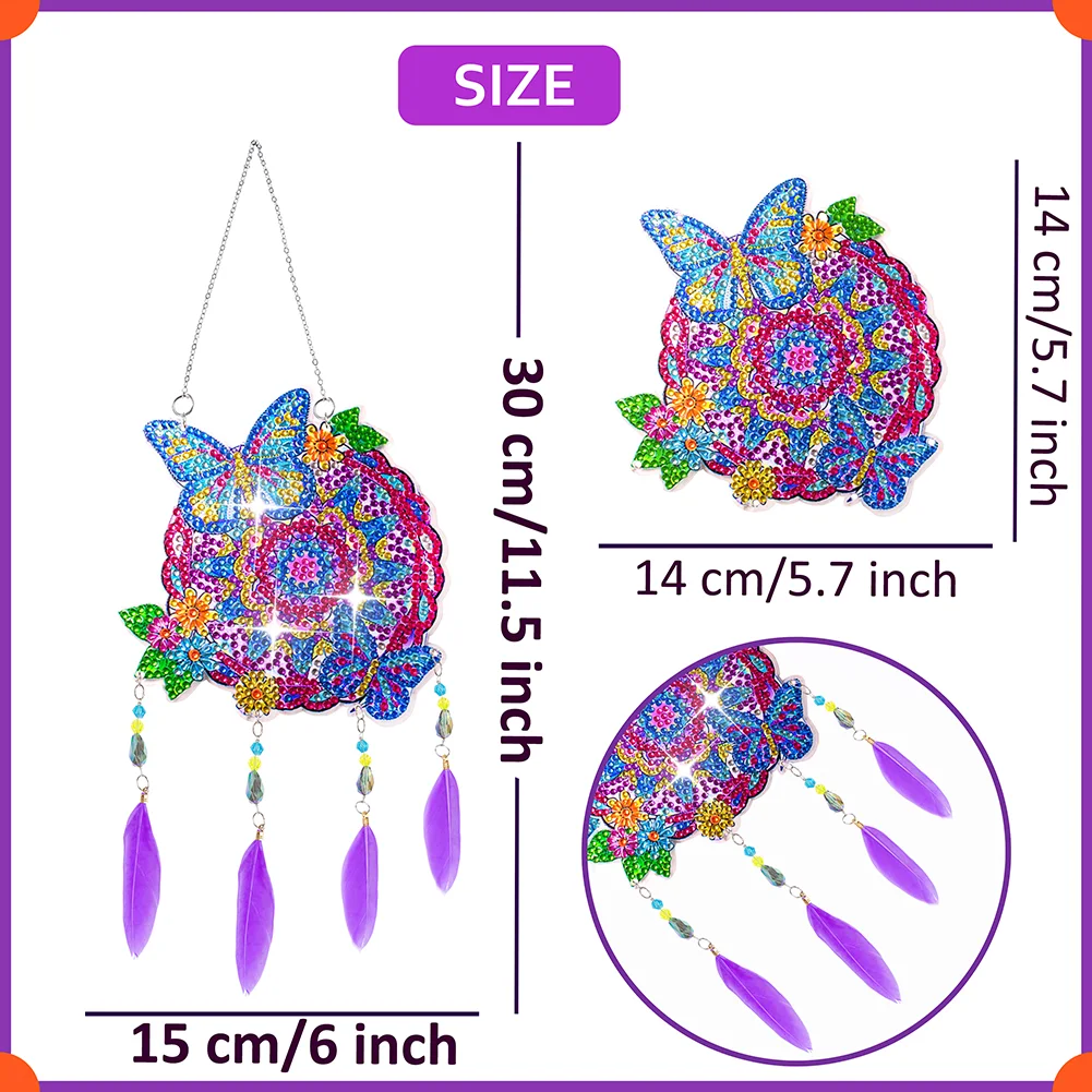 DIY Butterfly Double Sided Diamond Painting Hanging Pendant Feather Wind Chime