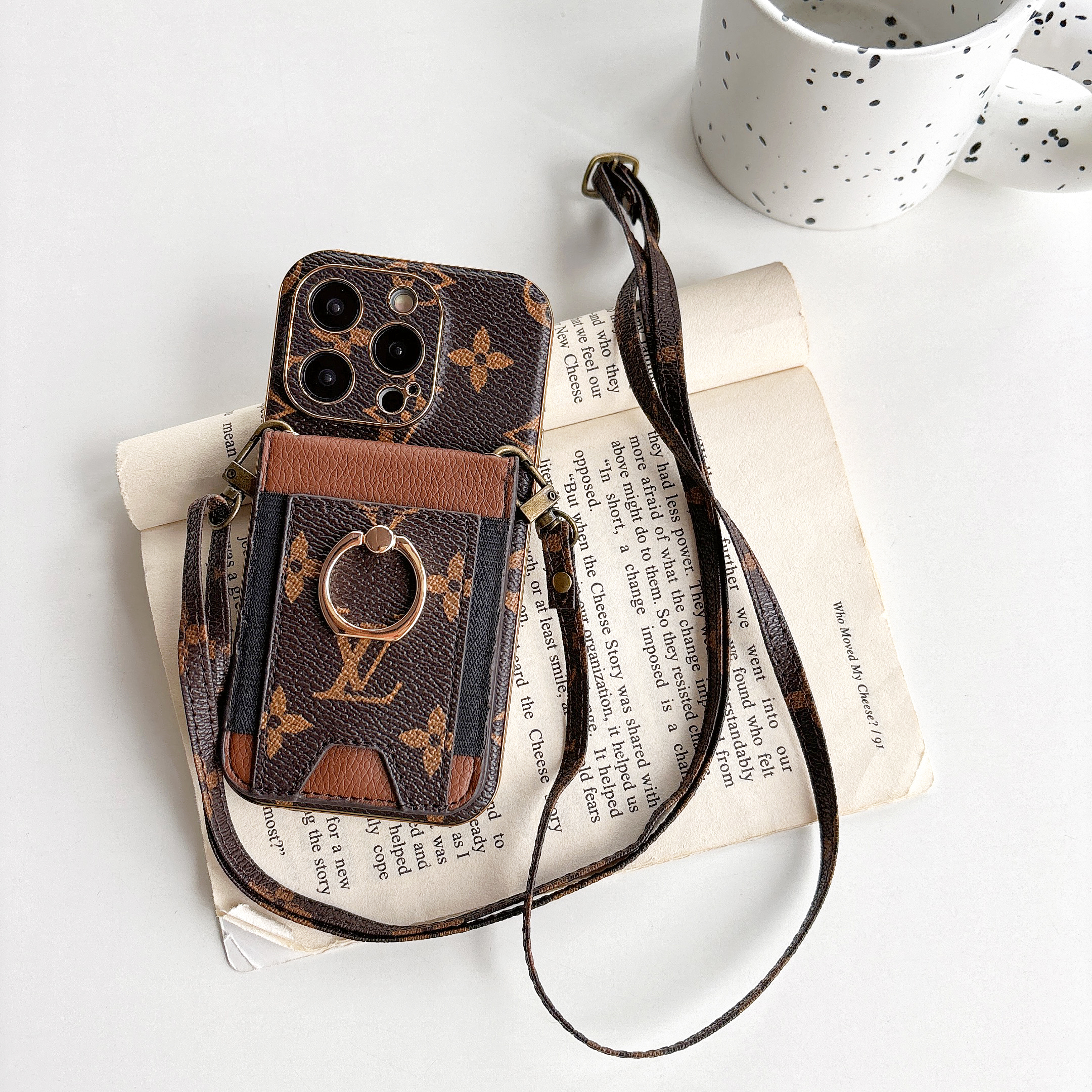 Crossbody Card Holder LV Monogram Leather Apple Phone Case