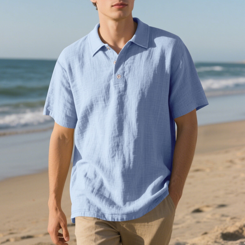 Comstylish Men's Retro Solid Color Linen Shirt