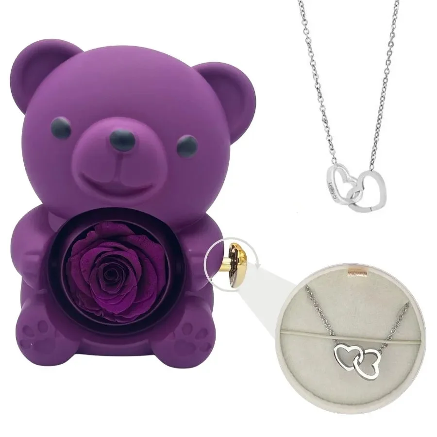  Eternal Bear - W/ Engraved Necklace & Real Rose