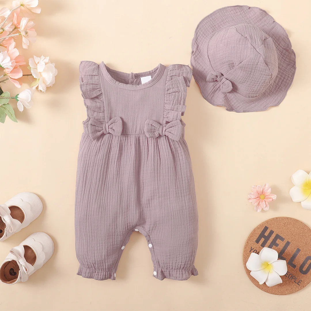 2PCS Pretty Solid Color Sleeveless Baby Girl Jumpsuit