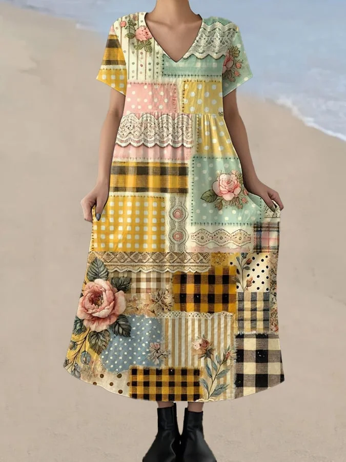 Women's Art Print Casual Maxi Dress 