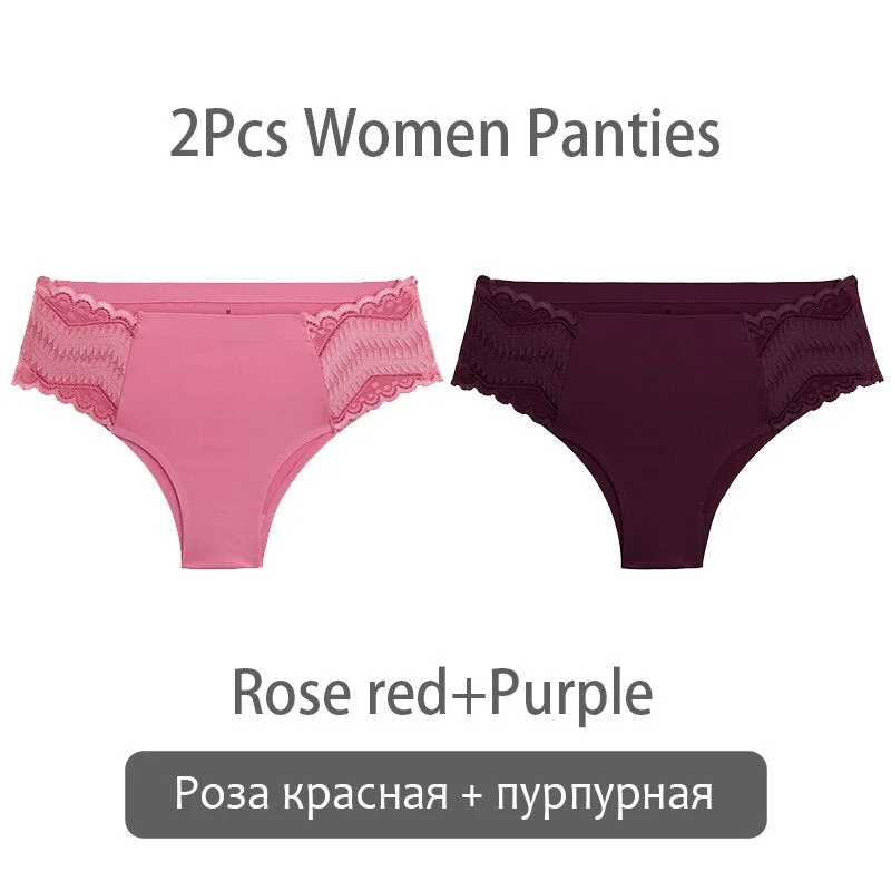 FINETOO Women Patchwork Lace Panties S-XL Seamless Underwear Sexy Low Waist Briefs Comfortable Underpants Ladies Lingerie 2021