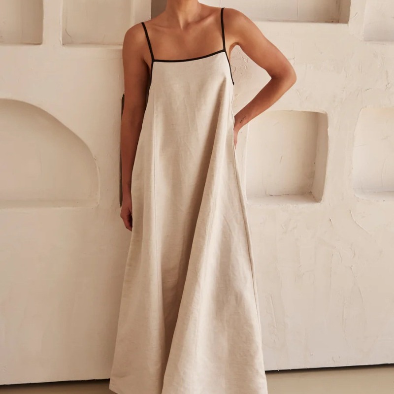 Casual Color Block Sling Maxi Dress